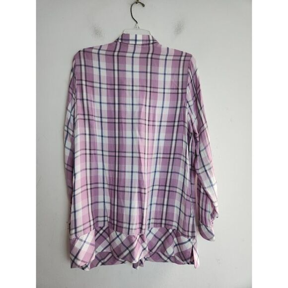 J.Jill Purple Lavender White Plaid Ruffle Bottom Button Down Shirt size Medium - Picture 2 of 8